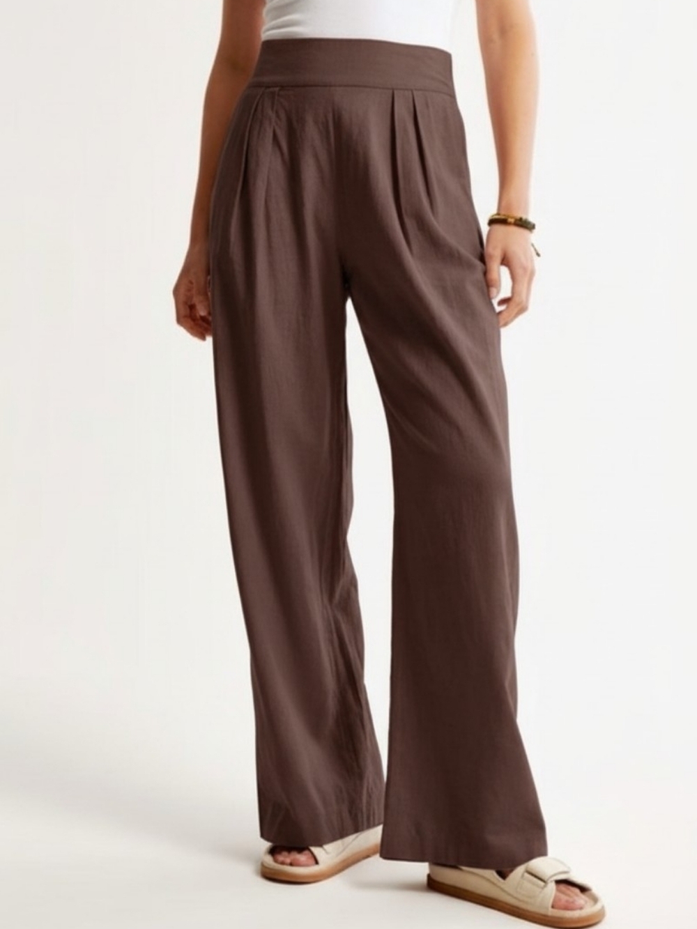 Abercrombie & Fitch Linen Blend Ultra Wide Leg Pants Brown Small